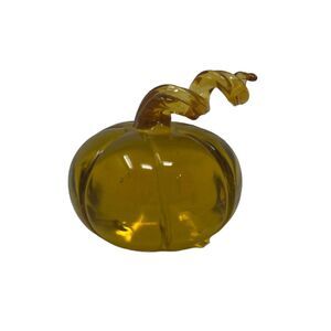 Art Glass Pumpkin Hand Blown‎ With Ribbon Stem 1"